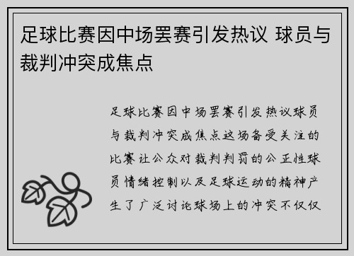 足球比赛因中场罢赛引发热议 球员与裁判冲突成焦点