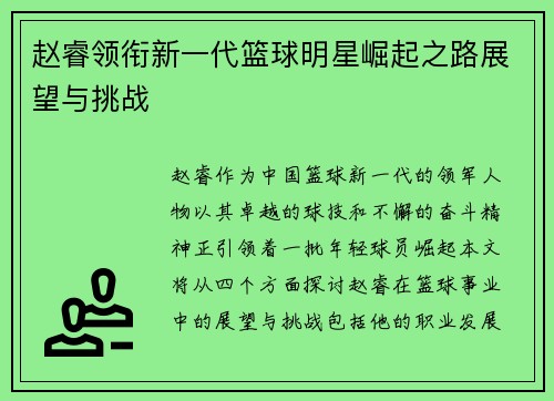 赵睿领衔新一代篮球明星崛起之路展望与挑战